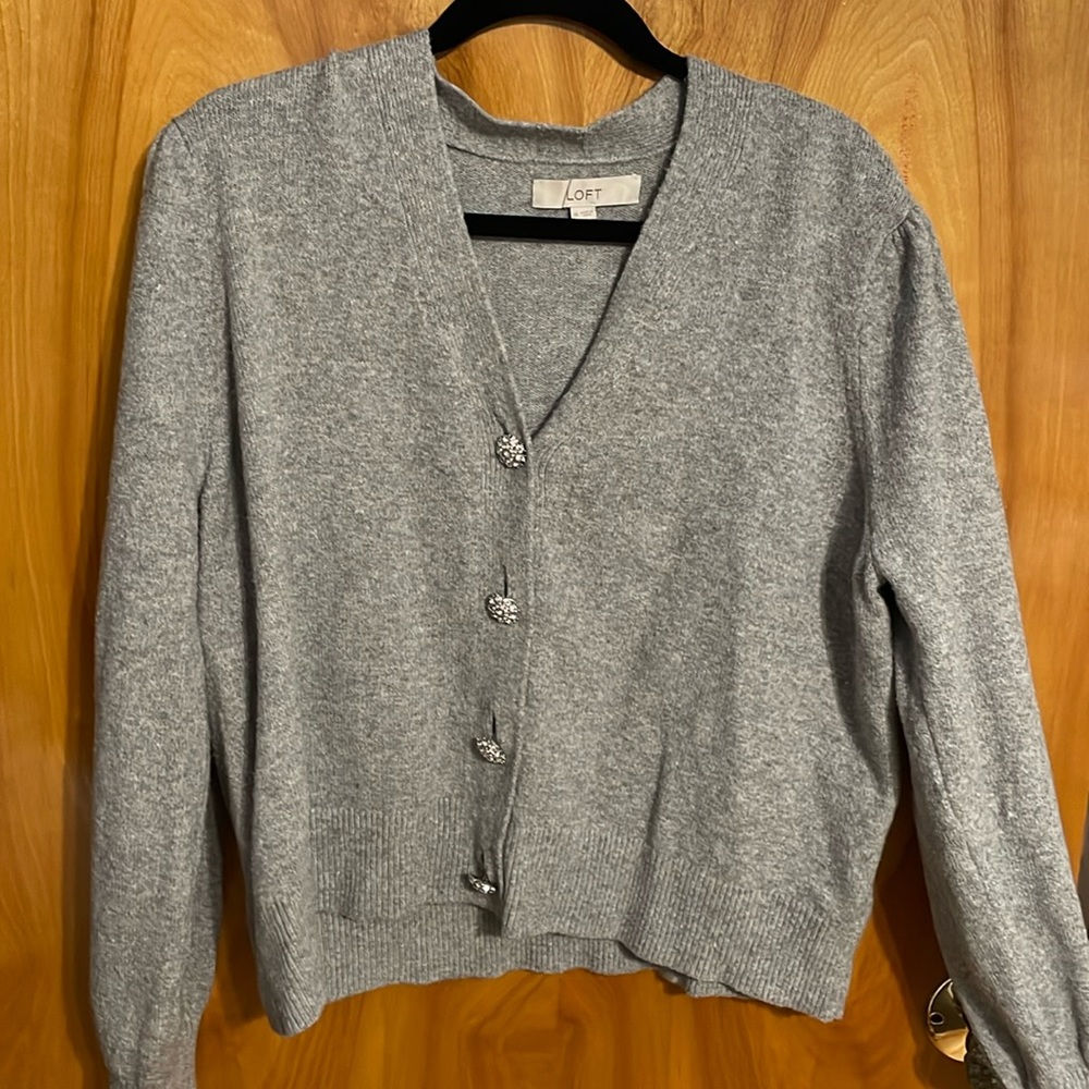 Grey button down sweater. Loft. Size XL. Never worn.
